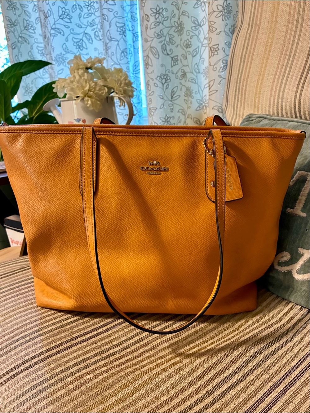 Coach Orange Crossgrain Leather City Zip Tote F36875